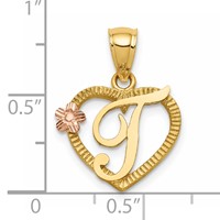 14K Two-Tone Heart Letter T Initial Pendant view 4