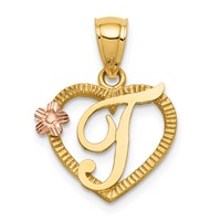 14K Two-Tone Heart Letter T Initial Pendant view 1