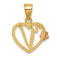 14K Two-Tone Heart Letter V Initial Pendant view 3