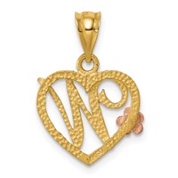 14K Two-Tone Heart Letter W Initial Pendant view 3