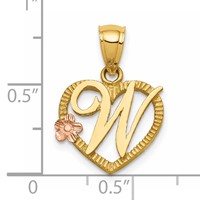 14K Two-Tone Heart Letter W Initial Pendant view 4