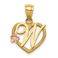 14K Two-Tone Heart Letter W Initial Pendant view 1