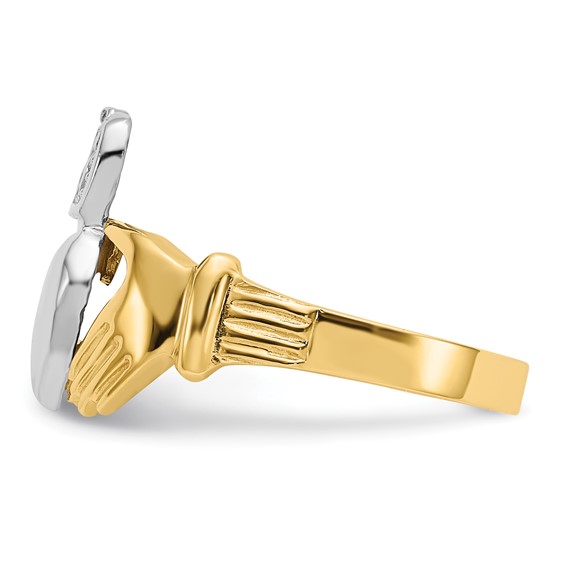 14k Two-tone Mens Polished Claddagh Ring