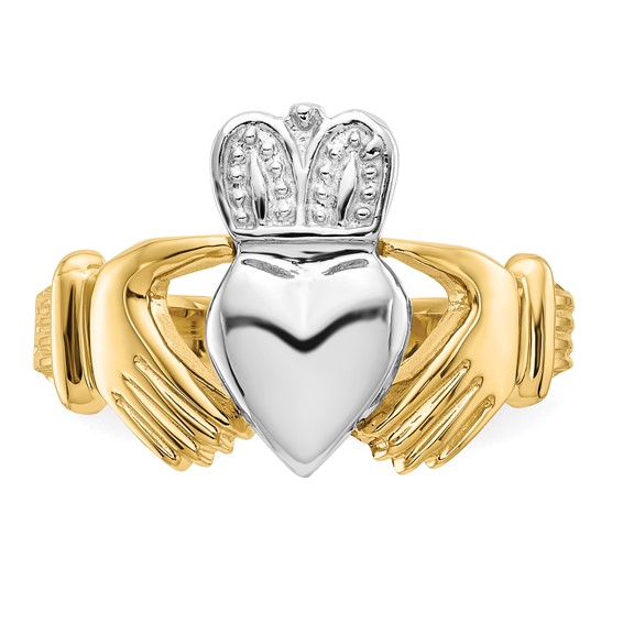 14k Two-tone Mens Polished Claddagh Ring