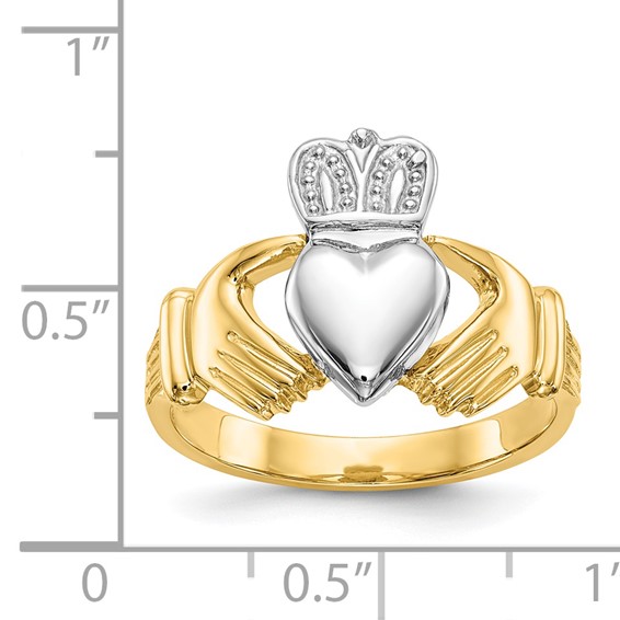 14k Two-tone Mens Polished Claddagh Ring