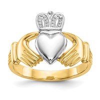 14K Two-tone Mens Polished Claddagh Ring view 1