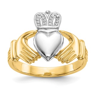 14k Two-tone Mens Polished Claddagh Ring