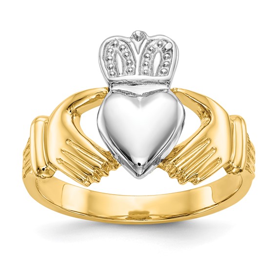 14k Two-tone Mens Polished Claddagh Ring