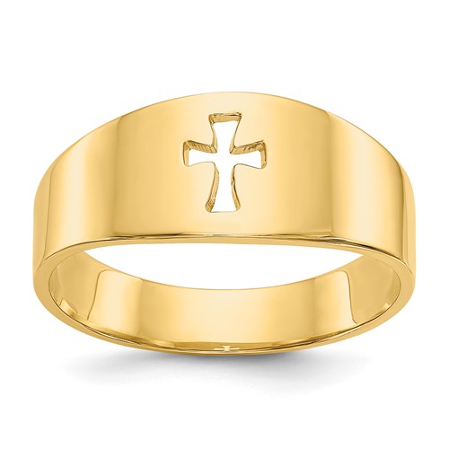 14K Yellow Gold Polished Cut-out Cross Ring