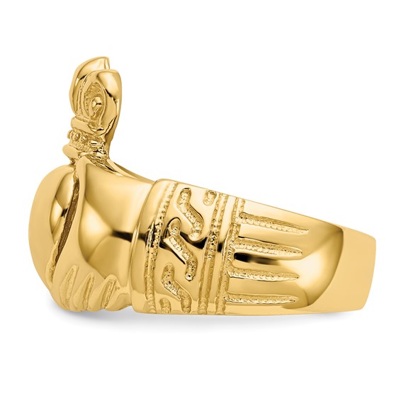 14k Polished Mens Domed Claddagh Ring