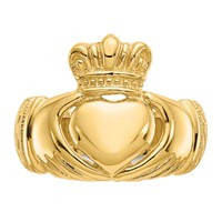 14K Yellow Gold Polished Mens Domed Claddagh Ring view 5