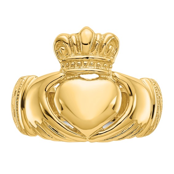 14k Polished Mens Domed Claddagh Ring