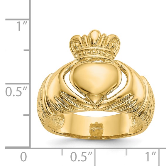 14k Polished Mens Domed Claddagh Ring