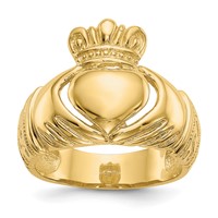 14K Yellow Gold Polished Mens Domed Claddagh Ring view 1