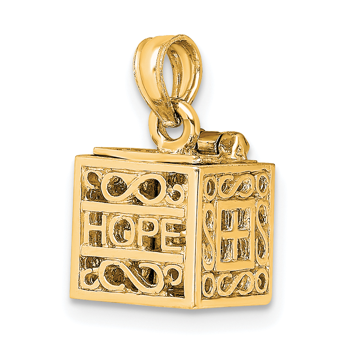 14K 3D Faith and Hope Prayer Box Charm (D986)