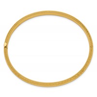 14K Yellow Gold 0.25 Polished Diamond-cut Fancy 6.50mm Hinged Oval Bangle Bracelet view 2