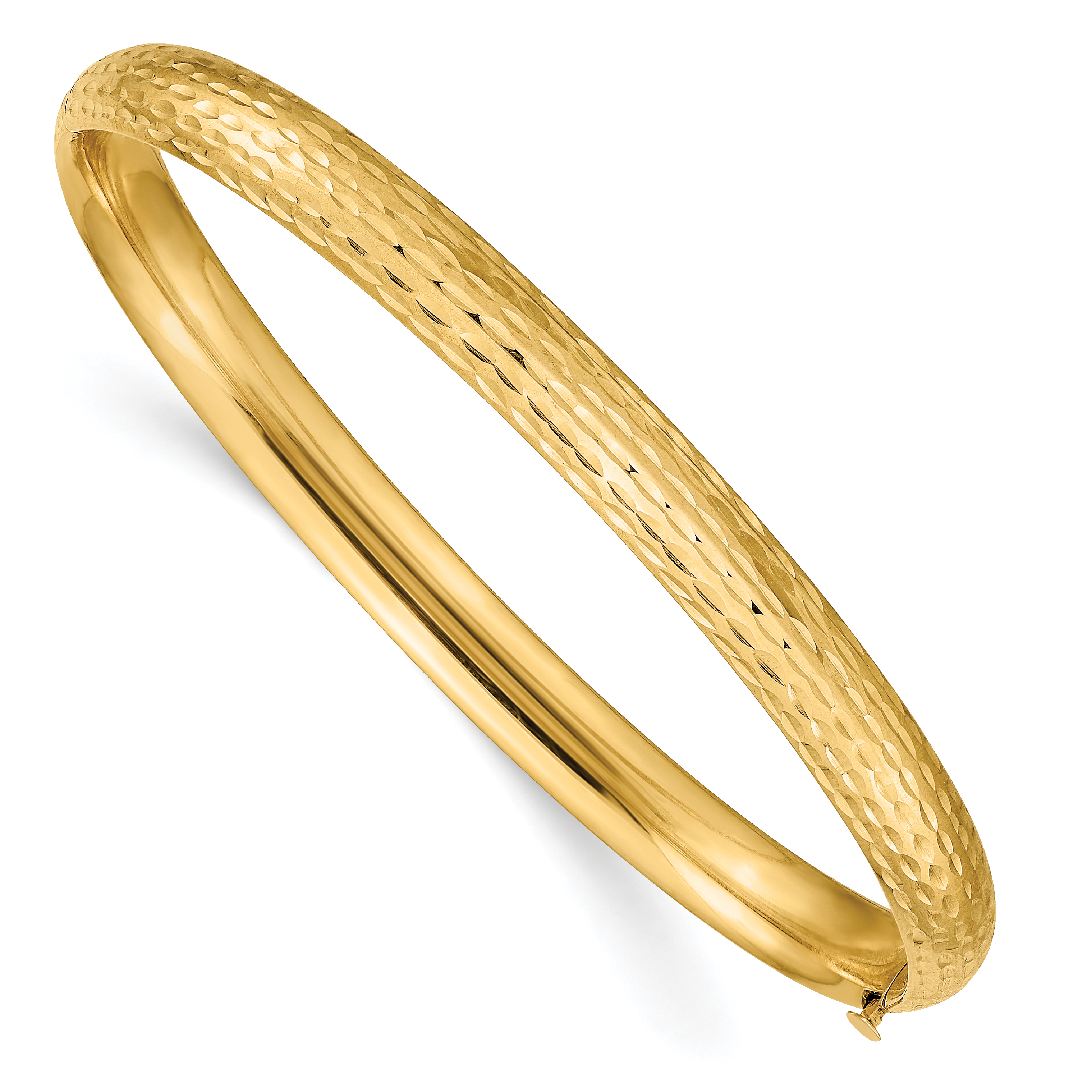 14k 4/16 Polished Diamond-cut Fancy 6.50mm Hinged Oval Bangle Bracelet (DB103)