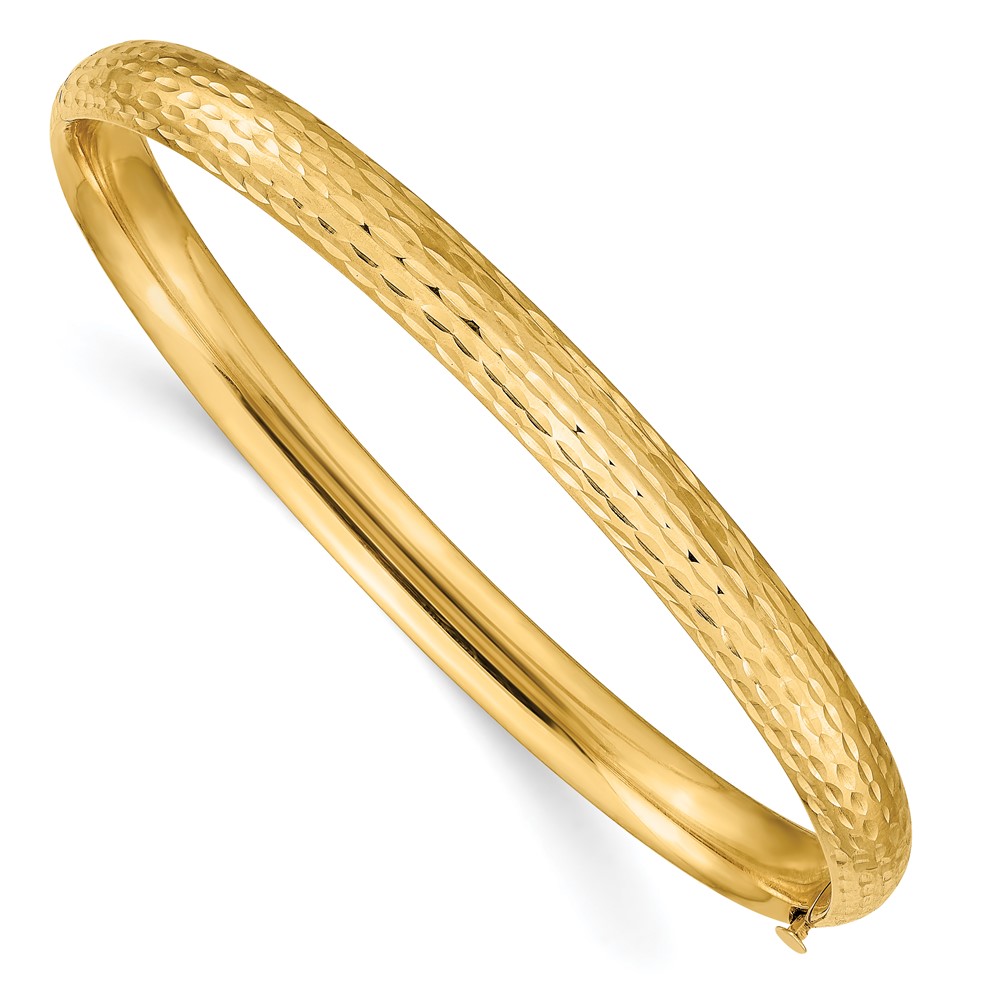 14k 4/16 Polished Diamond-cut Fancy 6.50mm Hinged Oval Bangle Bracelet (DB103)