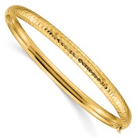 14K Yellow Gold 0.19 Polished Fancy Hammered 4.75mm Hinged Oval Bangle Bracelet view 1