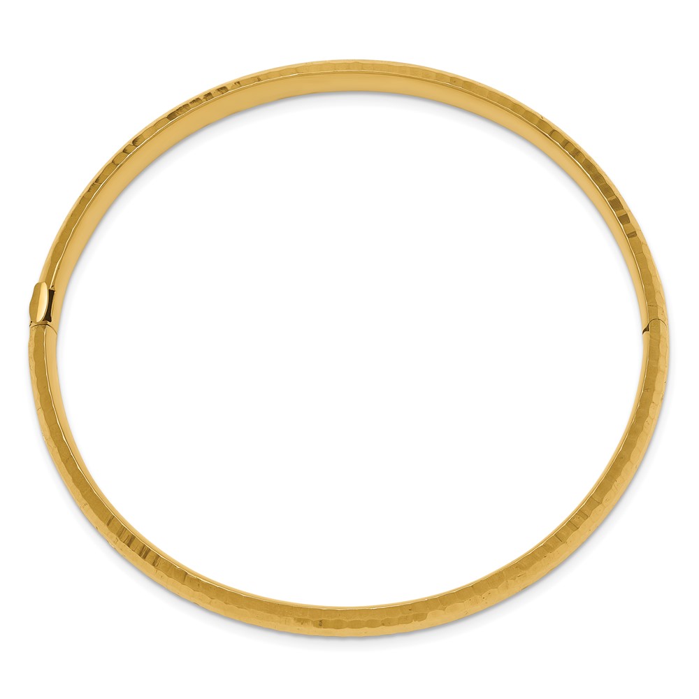 14k 4/16 Polished Fancy Hammered 6.50mm Hinged Oval Bangle Bracelet (DB107)