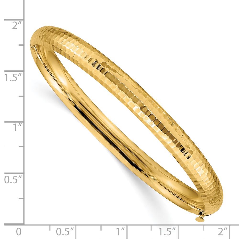 14k 4/16 Polished Fancy Hammered 6.50mm Hinged Oval Bangle Bracelet (DB107)