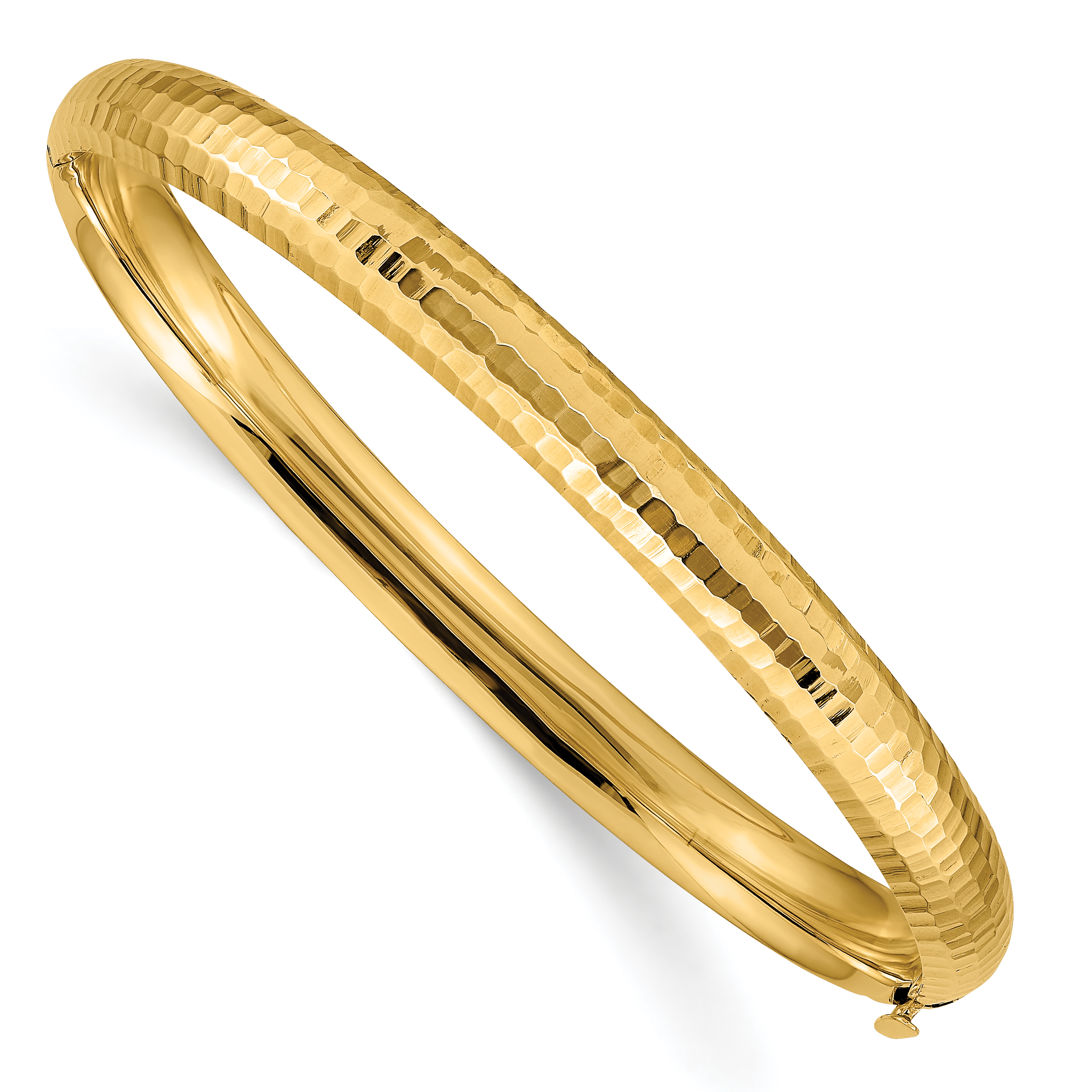 14k 4/16 Polished Fancy Hammered 6.50mm Hinged Oval Bangle Bracelet (DB107)