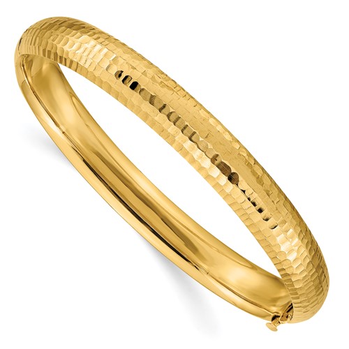 14K 5 16 Polished Fancy Hammered 8.75mm Hinged Oval Bangle Bracelet