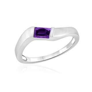 10k White Gold Emerald-shape Amethyst Band