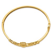 14K Yellow Gold Polished Claddagh 4.00mm Hinged Oval Bangle Bracelet view 2