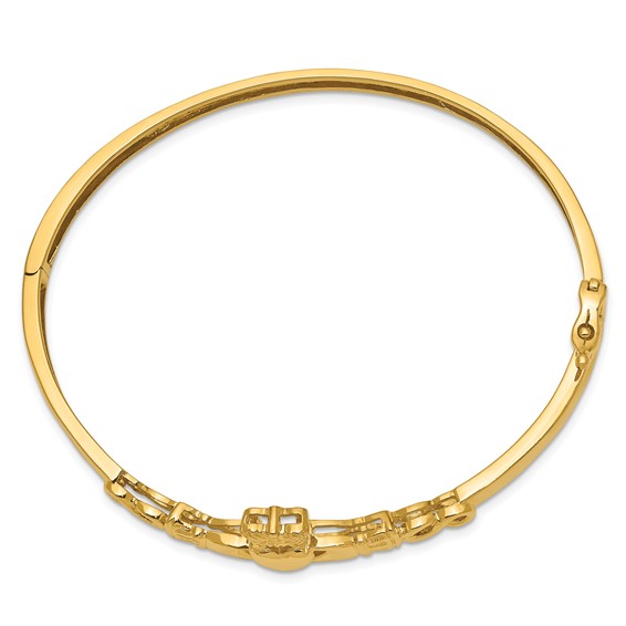 14k Polished Claddagh 4.00mm Hinged Oval Bangle Bracelet