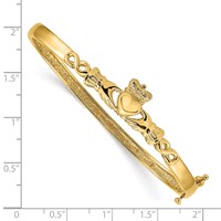 14K Yellow Gold Polished Claddagh 4.00mm Hinged Oval Bangle Bracelet view 3