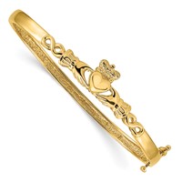 14K Yellow Gold Polished Claddagh 4.00mm Hinged Oval Bangle Bracelet view 1