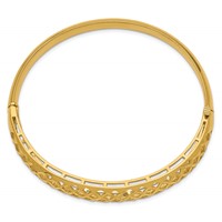 14K Yellow Gold Polished Graduated Diamond-cut 6.25-12.5mm Fancy Weave Hinged Oval Bangle Bracelet view 2