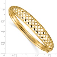 14K Yellow Gold Polished Graduated Diamond-cut 6.25-12.5mm Fancy Weave Hinged Oval Bangle Bracelet view 3