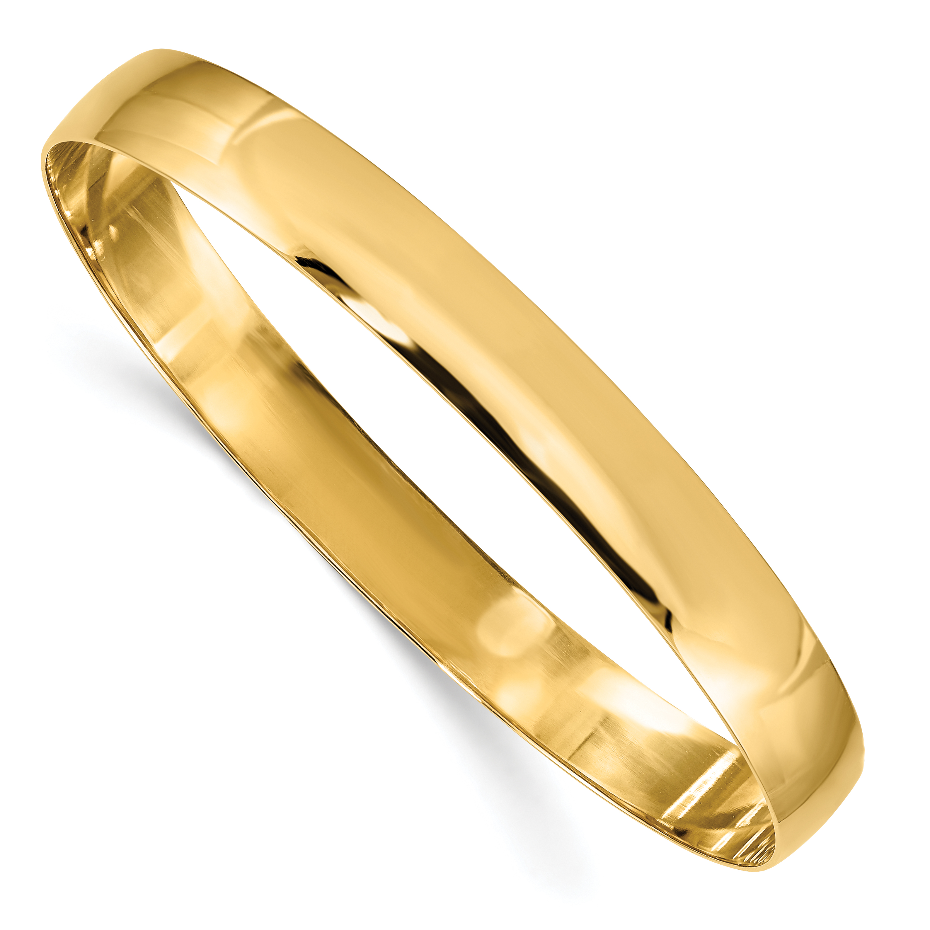 14k 8mm Solid Polished Half-Round Slip-On Round Bangle Bracelet (DB309)