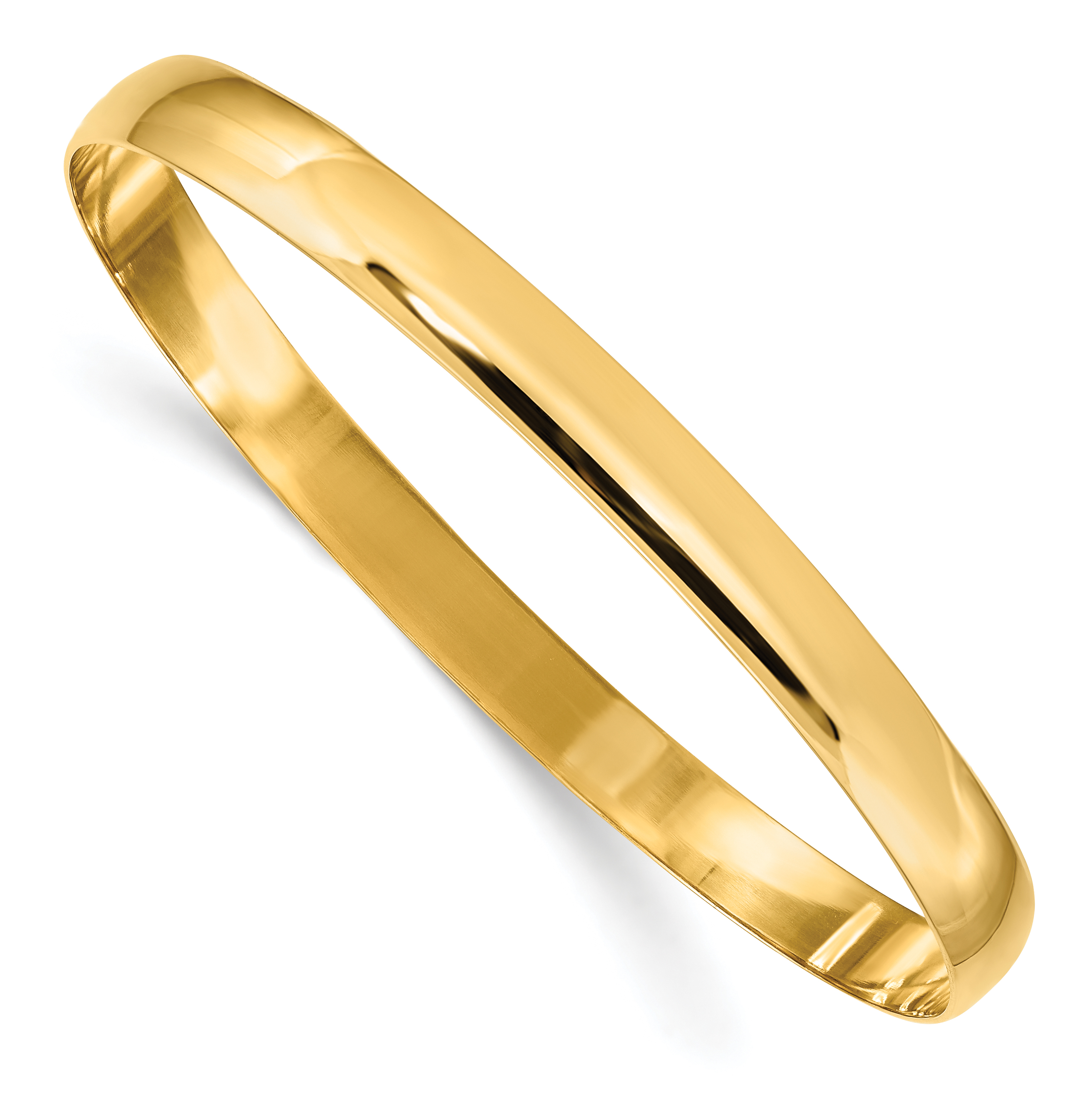 14k 6mm Solid Polished Half-Round Slip-On Round Bangle Bracelet (DB310)