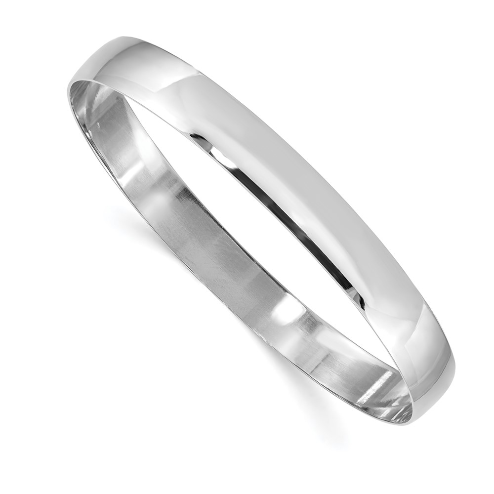 14K White Gold 8mm Solid Polished Half-Round Slip-On Round Bangle Bracelet