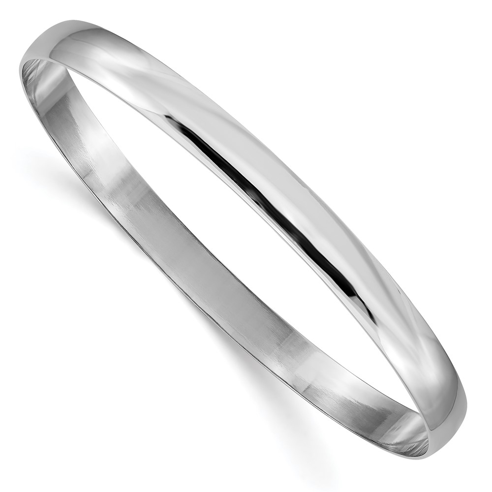 14K White Gold 6mm Solid Polished Half-Round Slip-On Round Bangle Bracelet