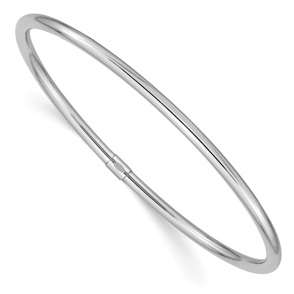 14K White Gold Polished Round Tube 3.00mm Slip-on Round Bangle Bracelet