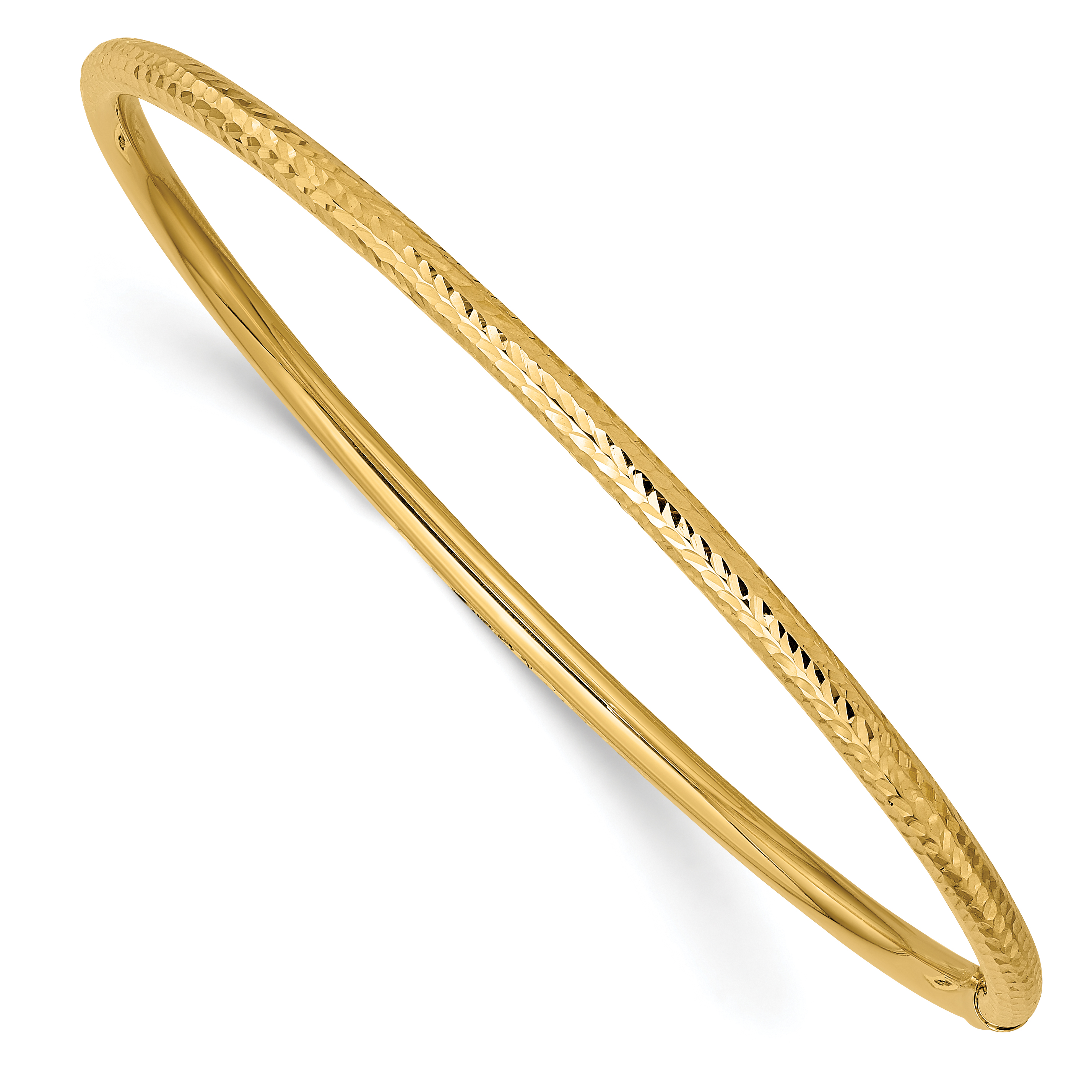 14k Polished Diamond-cut Tube 3.00mm Slip-on Round Bangle Bracelet (DB476)