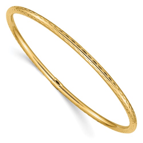 14k Polished Diamond-cut Tube 3.00mm Slip-on Round Bangle Bracelet