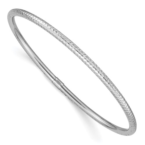 14K White Gold Polished Diamond-cut Tube 3.00mm Slip-on Round Bangle Bracelet