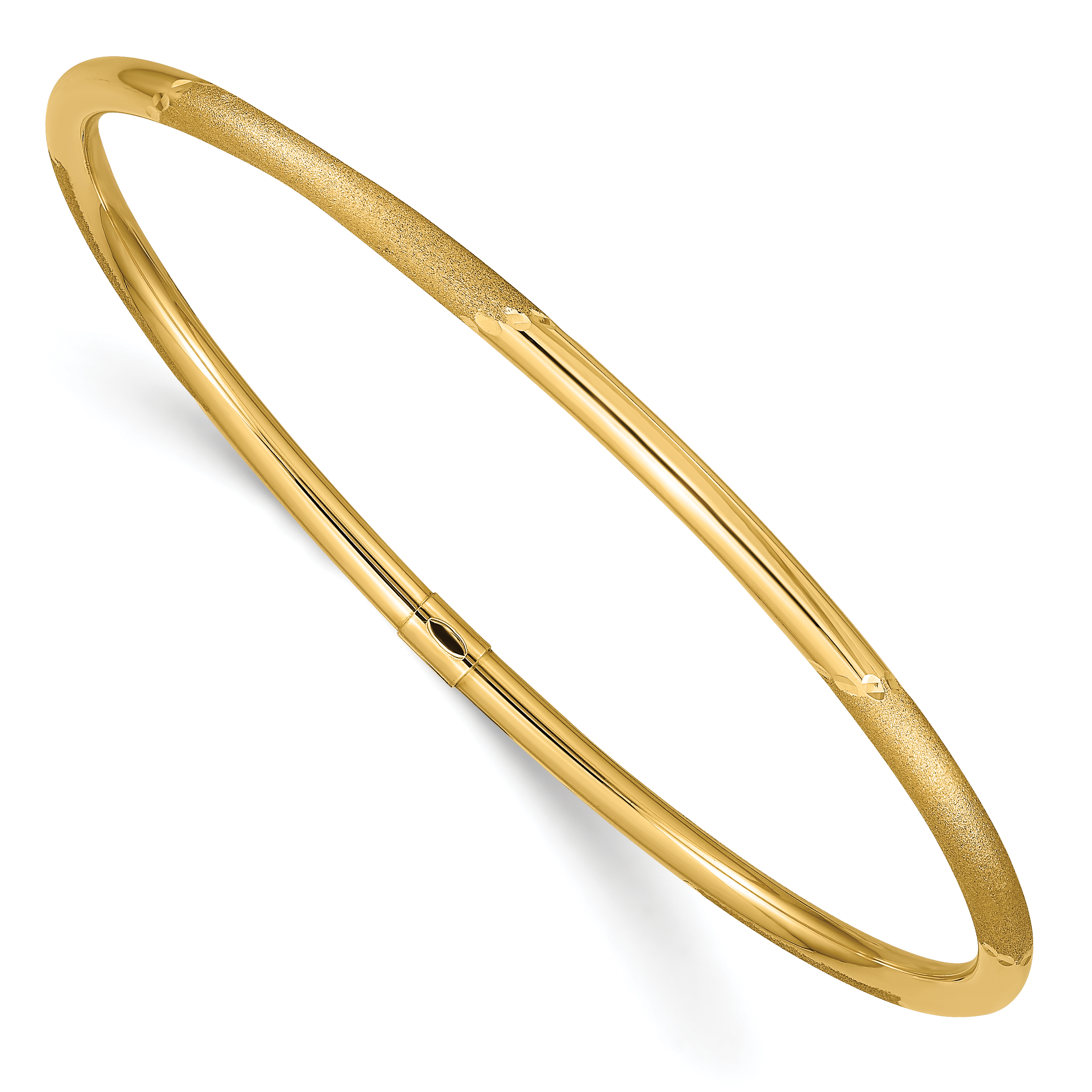 14k Polished and Satin Finish Diamond-cut 3.00mm Slip-on Round Bangle Bracelet (DB479)