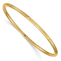 14K Yellow Gold Polished and Satin Finish Diamond-cut 3.00mm Slip-on Round Bangle Bracelet view 1