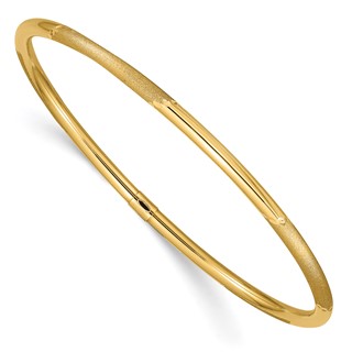 14k Polished and Satin Finish Diamond-cut 3.00mm Slip-on Round Bangle Bracelet