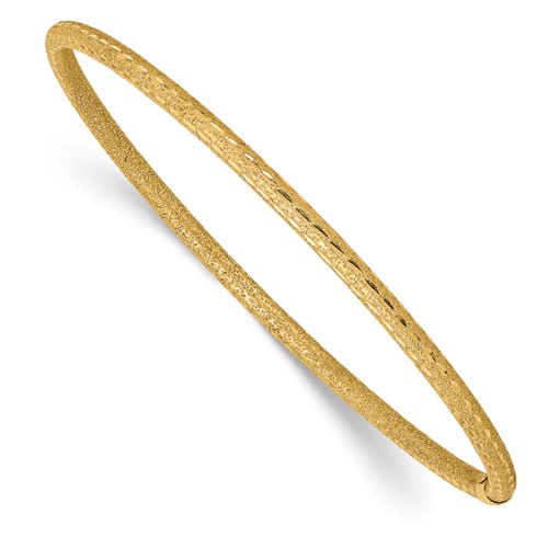 14K Satin Finish Diamond-cut Tube 3.00mm Slip-on Round Bangle Bracelet