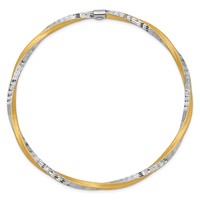 14K and White Rhodium Satin Finish Diamond-cut Twist 3.00mm Slip-on Round Bangle Bracelet view 2