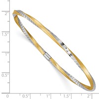 14K and White Rhodium Satin Finish Diamond-cut Twist 3.00mm Slip-on Round Bangle Bracelet view 3