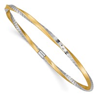 14K and White Rhodium Satin Finish Diamond-cut Twist 3.00mm Slip-on Round Bangle Bracelet view 1