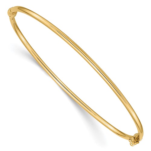 14K Yellow Gold Polished 2.00mm Hinged Oval Bangle Bracelet